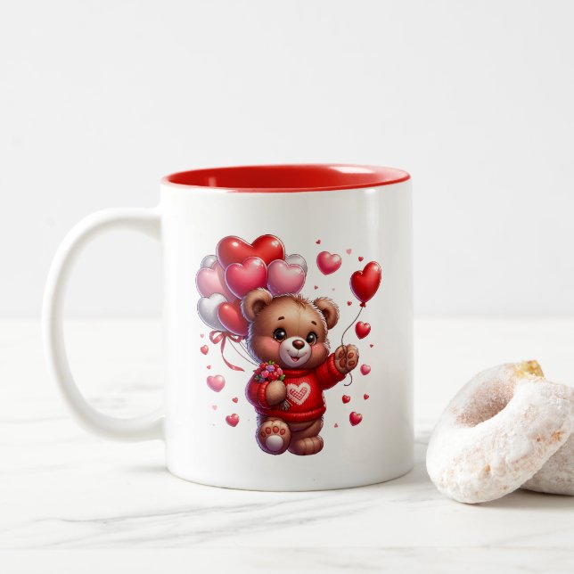 Valentine Hearts  Two-Tone Coffee Mug (With Donut)