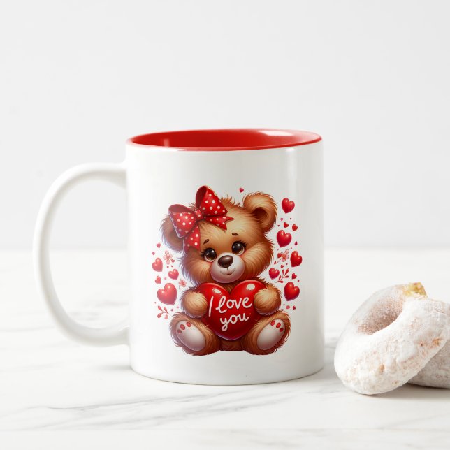 Valentine Hearts  Two-Tone Coffee Mug (With Donut)