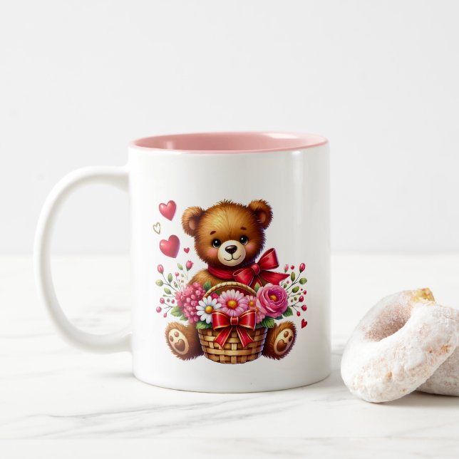 Valentine Hearts  Two-Tone Coffee Mug (With Donut)