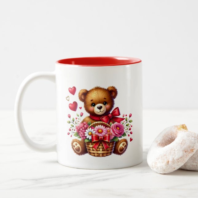 Valentine Hearts  Two-Tone Coffee Mug (With Donut)
