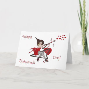 Valentine Hearts Witch Cupid Card