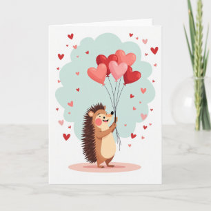 Valentine Hedgehog Heart Balloons Card