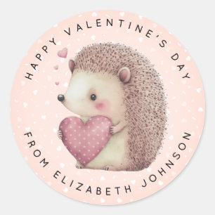 Valentine Hedgehog Personalised Round Stickers