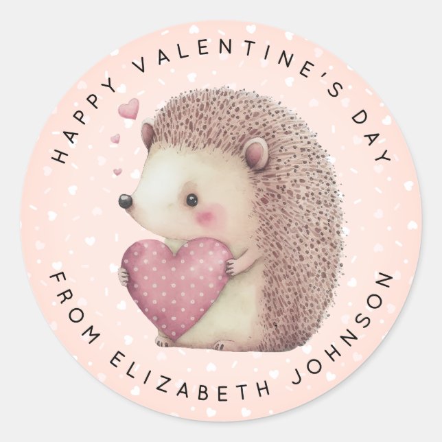 Valentine Hedgehog Personalised Round Stickers (Front)
