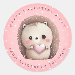 Valentine Hedgehog Personalised Round Stickers
