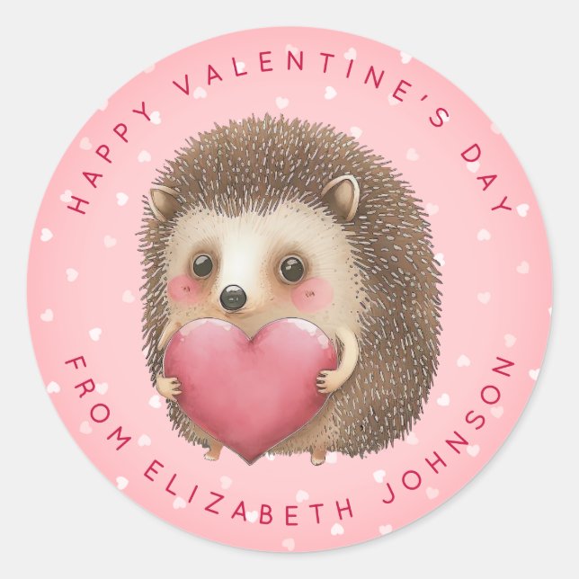Valentine Hedgehog Personalised Round Stickers (Front)