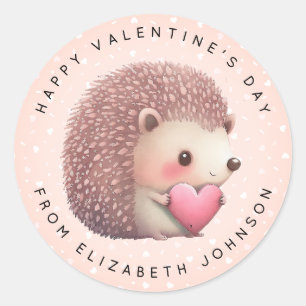 Valentine Hedgehog Personalised Round Stickers