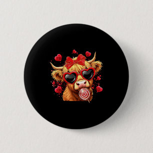 Valentine Highland Cow Lollipop Coquette Bow Valen 6 Cm Round Badge