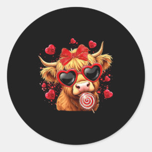 Valentine Highland Cow Lollipop Coquette Bow Valen Classic Round Sticker