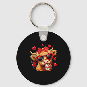 Valentine Highland Cow Lollipop Coquette Bow Valen Key Ring