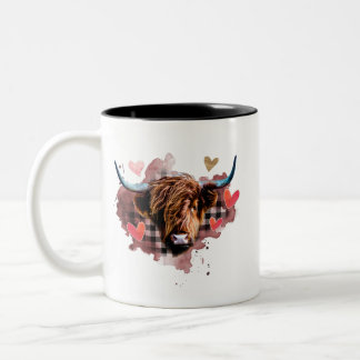 valentine highland cow Two-Tone coffee mug