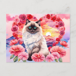 Valentine Himalayan cat in Heart of Roses Sunset Postcard
