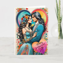 Valentine Hippie Couple in Embrace