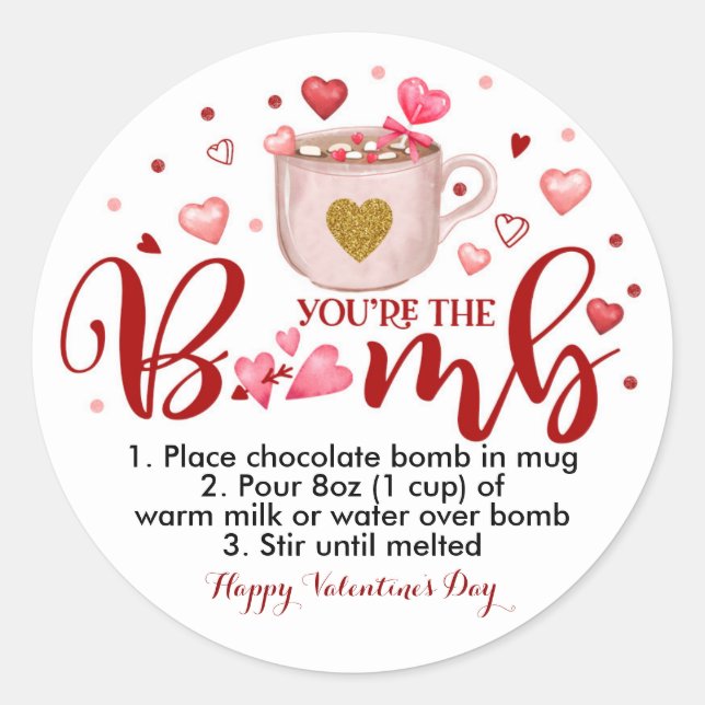 Valentine Hot Chocolate Cocoa Bomb Round Sticker (Front)