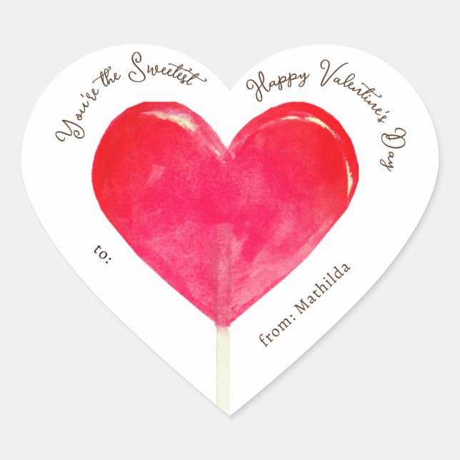 Valentine Hot Pink Heart Lollipop Sticker (Front)