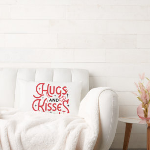 Valentine Hugs and Kisses Red on White Lumbar Cushion
