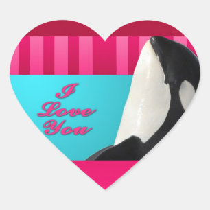 Valentine I love you orca whale Heart Sticker