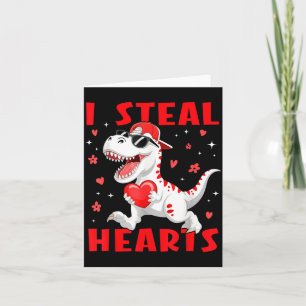 Valentine I Steal Hearts T-rex Dinosaur Baby Boy T Card