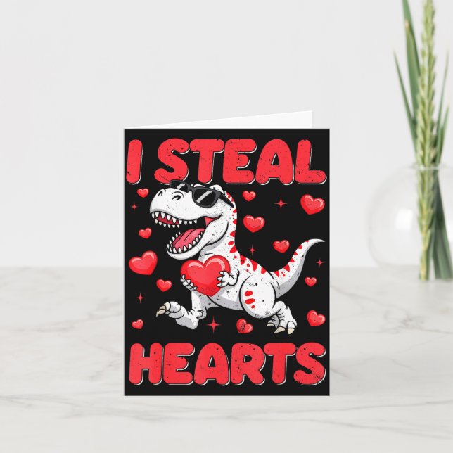 Valentine I Steal Hearts Trex Dino Toddler Kids Ba Card (Front)