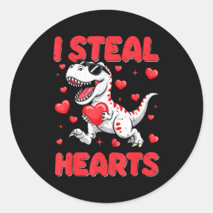 Valentine I Steal Hearts Trex Dino Toddler Kids Ba Classic Round Sticker