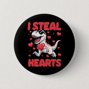 Valentine I Steal Hearts Trex Dino Toddler Kids By 6 Cm Round Badge