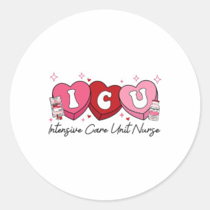 Valentine Icu Nurse Retro Intensive Care Unit Nurs Classic Round Sticker