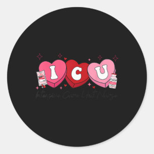 Valentine Icu Nurse Retro Intensive Care Unit Nurs Classic Round Sticker