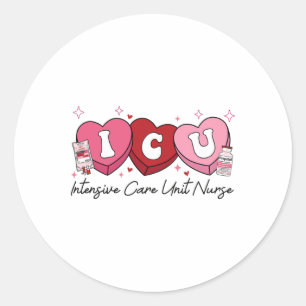 Valentine Icu Nurse Retro Intensive Care Unit Nurs Classic Round Sticker