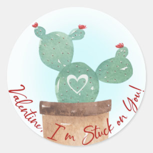 Valentine, I'm Stuck on you Cactus Classic Round Sticker