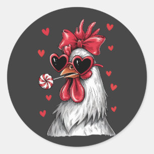 Valentine Joy with Rooster Sweet Lollipop Classic Round Sticker