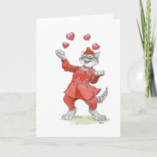 Valentine Juggling Cat Card