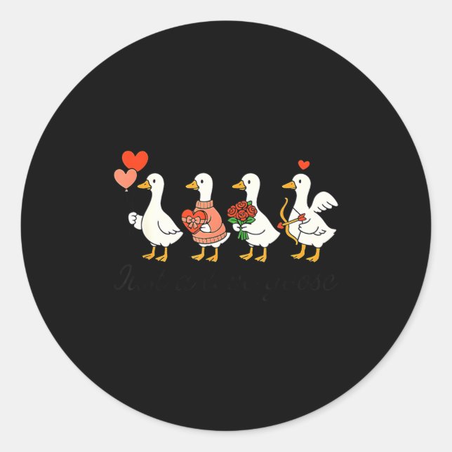 Valentine Just A Love Goose Funny Goose Hearts For Classic Round Sticker (Front)