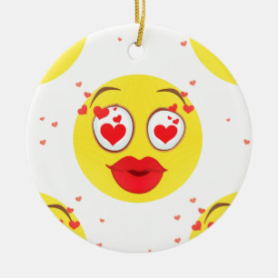 Valentine kiss Emoji Ceramic Ornament