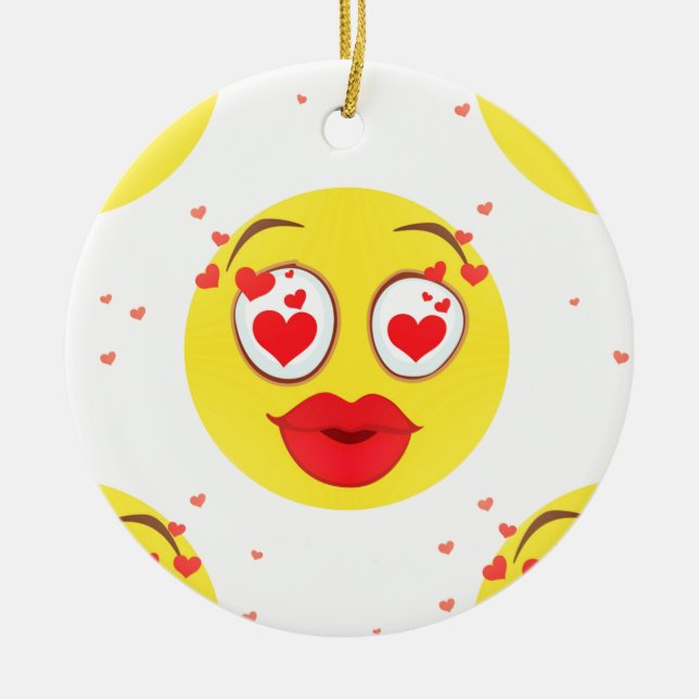 Valentine kiss Emoji Ceramic Ornament (Front)