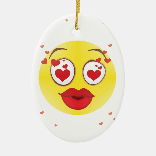 Valentine kiss Emoji Ceramic Tree Decoration (Front)