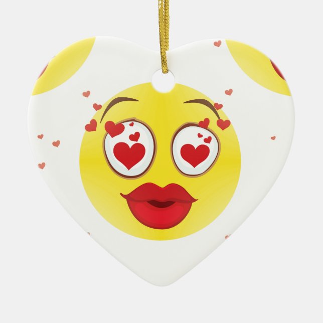 Valentine kiss Emoji Ceramic Tree Decoration (Front)
