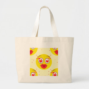Valentine kiss Emoji Large Tote Bag