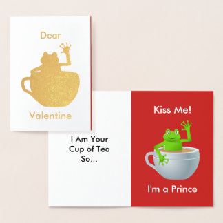 Valentine Kiss Me I'm a Prince Frog in Teacup Foil Card