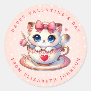 Valentine Kitten Personalised Name Round Stickers