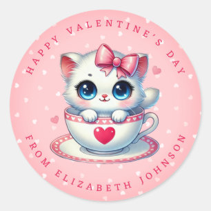 Valentine Kitten Personalised Name Round Stickers