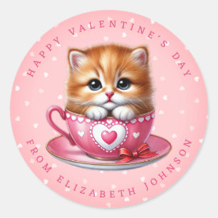 Valentine Kitten Personalised Name Round Stickers