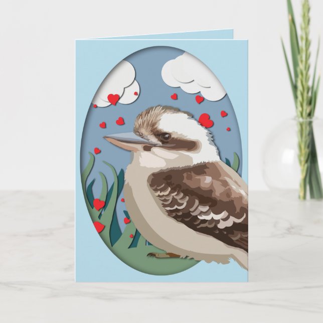 Valentine Kookaburra Love Australian Bird Hearts Holiday Card (Front)