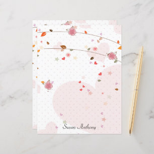 Valentine Leaves Hearts Flowers Stationary Paper