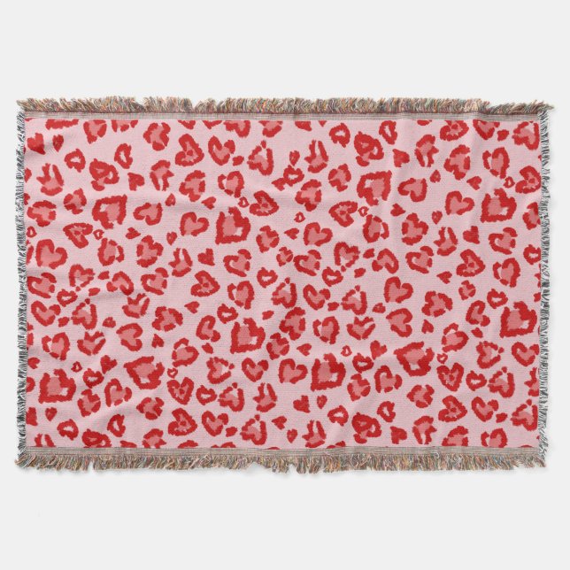 Valentine Leopard Pattern in Red on Blush  Throw Blanket (Front)