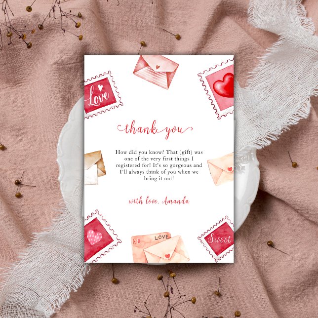 Valentine Letter Stamp Sweetheart Baby Shower  Thank You Card (Valentine Letter Stamp Sweetheart Baby Shower Thank You Card)