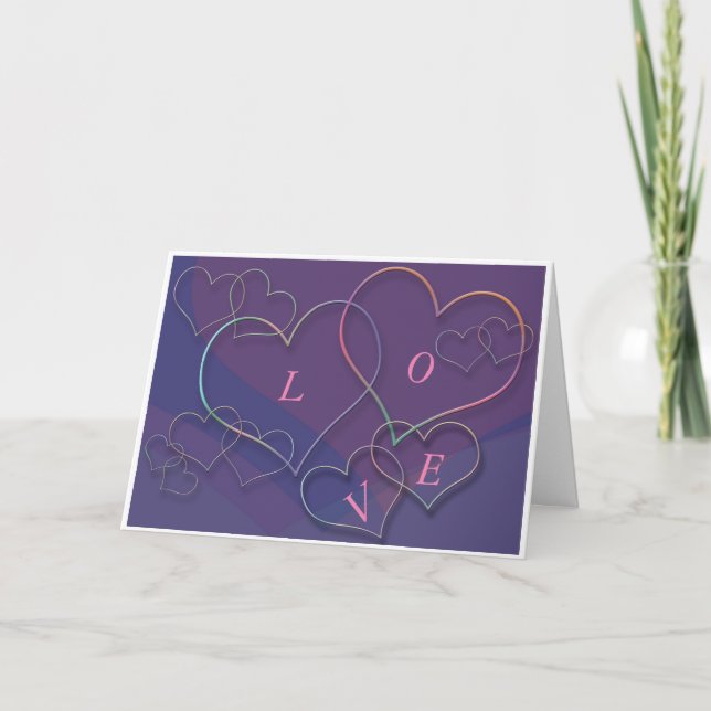 Valentine Linking Heart Outlines with Love Card (Front)