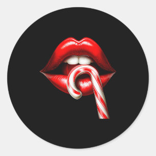 Valentine Lips Kisses Valentines Funny Candy Cane Classic Round Sticker