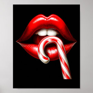 Valentine Lips Kisses Valentines Funny Candy Cane Poster