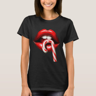 Valentine Lips Kisses Valentines Funny Candy Cane  T-Shirt