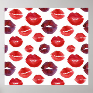 Valentine Lipstick, Watercolor Seamless Print. Poster